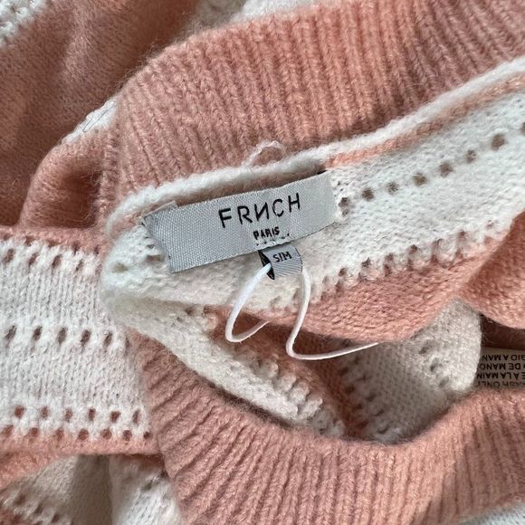 NWT FRNCH Ivory Pink Chunky Striped Crew Neck Sweater (S/M) - Picture 5 of 7